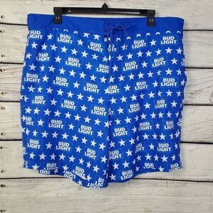 Bud Light Men's Swim Trunks Blue Star Logo Board Shorts 2XL 44/46 Lined Drawstri